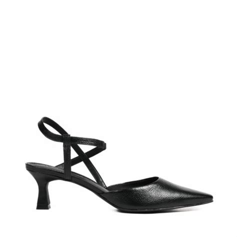 Slingback Preto Salto Baixo Couro Loucos Santos Loja Virtual