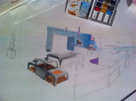 Planche En Perspective D Un Studio Aquarell Sur Crayonn E D