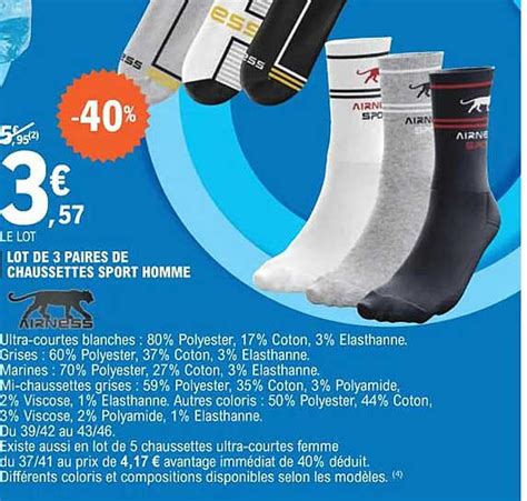 Promo Lot De Paires De Chaussettes Sport Homme Airness Chez E Leclerc