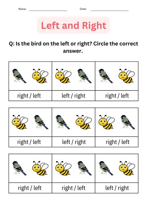 Position And Identifying Printable Left And Right Worksheets For