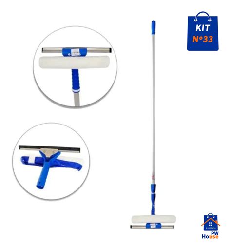 Kit Nº33 Cabo Extensor 3m Rodo Limpa Vidro 25 35 45cm Brinde