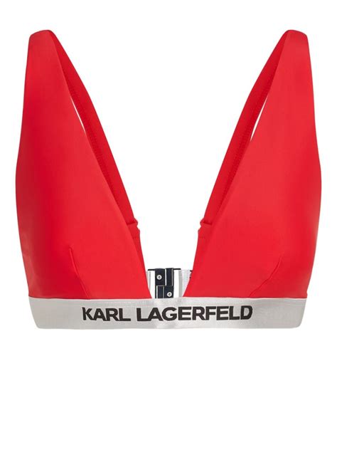 Karl Lagerfeld Logo Underband Triangle Bikini Top Red FARFETCH UK