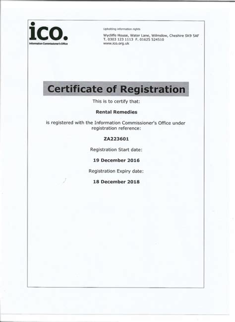 Rental remedies - ICO certificate