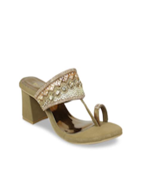 Buy Inc 5 Gold Toned Embellished Ethnic Block Sandals Heels For Women 16850642 Myntra