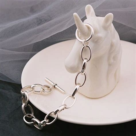 Sterling Silver Vintage Thick Chain Ot Buckle Bracelet Unique