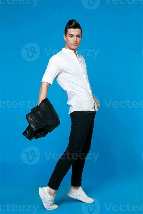 Handsome Man Wear Black Leather Jacket Full Length Photo Of A Young Casual Man 34213594 Stock