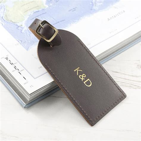 Personalised Brown Foiled Leather Luggage Tag Treat Republic