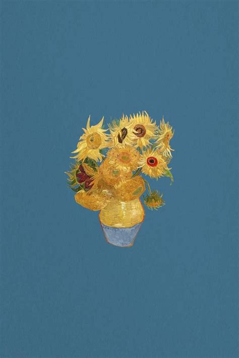 Sunflower Blue Background Van Gogh S Artwork Remixed By Rawpixel