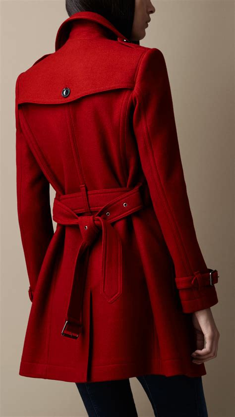 Burberry Midlength Wool Blend Trench Coat In Damson Red Red Lyst