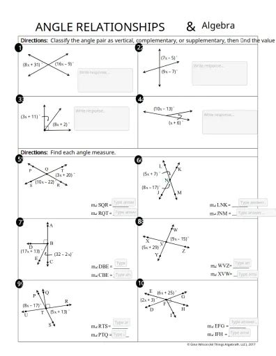 Complementary Supplementary And Explementary Angle Relationships Worksheets Library