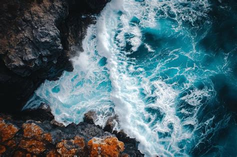 Aerial View Of The Ocean And Rocks Striking Aerial Perspective Of A