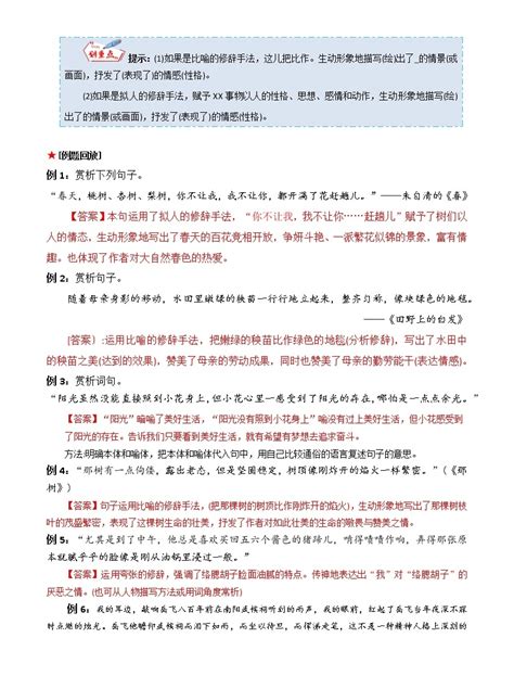 专题06 记叙文阅读之赏析句子（原卷版解析版） 初中语文古诗文现代文阅读常见考点讲解与训练（全国通用） 教习网试卷下载