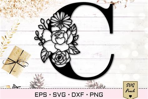 Floral Letter C Svg Flower C Monogram Font Initial Svg