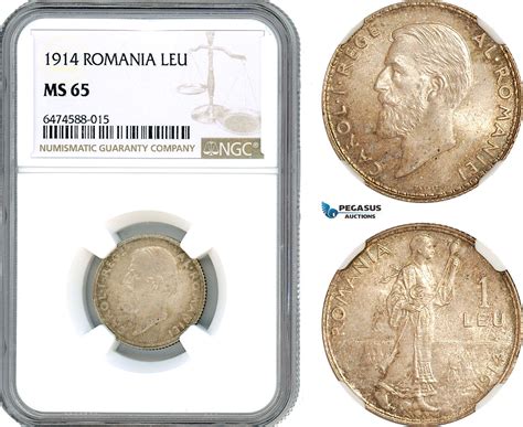 Romania 1 Leu 1914 Ngc Ms65 Ma Shops