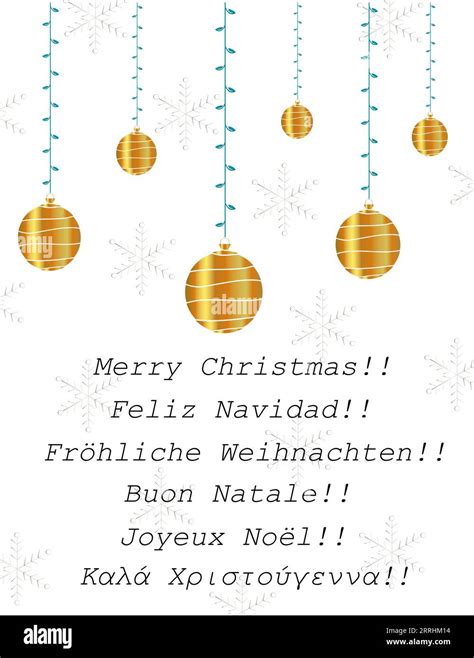 Merry Christmas Card Illustration In Multiple Languages English