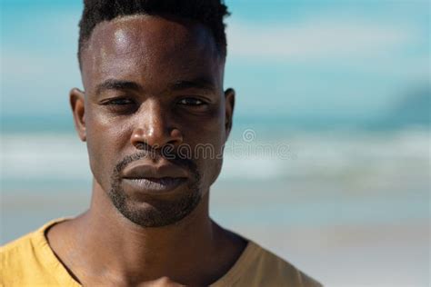 Close Up Portrait Of Handsome Serious Confident African American Young