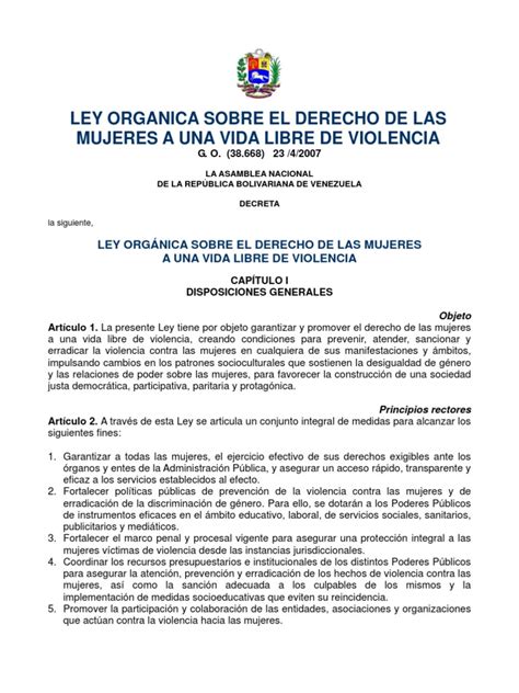 Ley Orgánica Sobre El Derecho De Las Mujeres A Una Vida Libre De