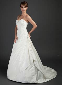 A Line Princess Sweetheart Court Train Taffeta Wedding Dress With