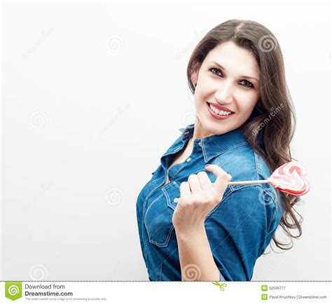 Portrait Of A Beautiful Cheerful Dark Haired Woman Stock Image Image