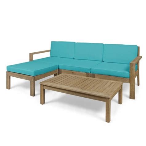 Noble House Santa Ana 5 Piece Outdoor Acacia Wood Sectional Sofa In