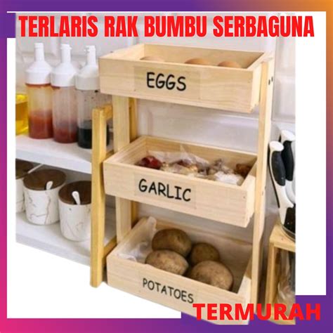 Jual Rak Bawang Susun Kayu Kekinian Rak Bumbu Dapur Serbaguna