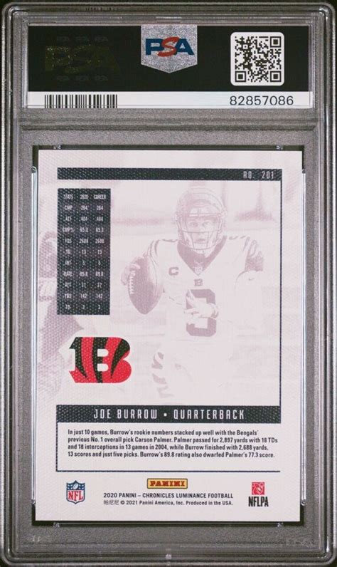 2020 Panini Chronicles Joe Burrow RC Luminance PSA 10 Gem Mint 201