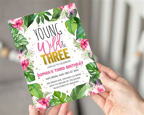 Editable Young Wild and Three Birthday Party Invitation | Etsy
