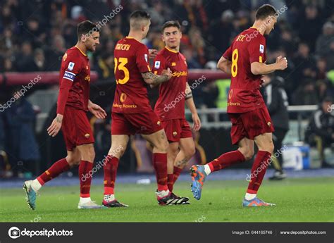 Rome Italy 2023 Gianluca Mancini Roma Score Goal Celebrate Team – Stock ...