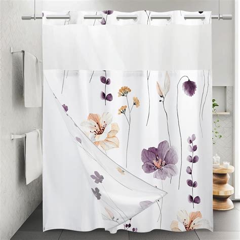 Amazon WITHLOC No Hook Shower Curtain With Snap In Liner Floral