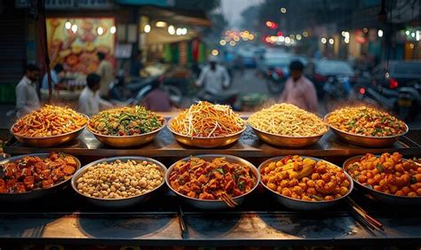 Indian street food market colorful chaos | Premium AI-generated image