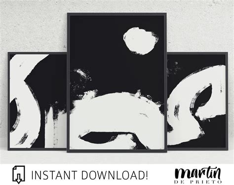 Set of 3 Prints / Abstract Wall Art / Black and White Art / Digital ...