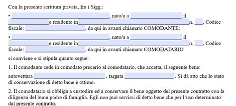 Fac Simile Comodato D Uso Gratuito Di Auto Word E Pdf