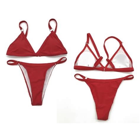 Kaufe Frauen Uni Farbe V Ausschnitt Bikini Set Sommer Bademode