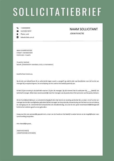 Sollicitatiebrief Manager Professionele Voorbeeld Brieven