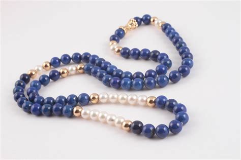 Lapis Lazuli Pearl Gold Necklace At Stdibs