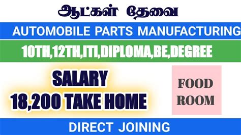 Salary Take Home With Food And Room Job Vacancy Chennai