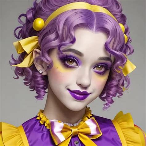 A Pretty Female Clown Wearing Purple And Yellow Sho Openart