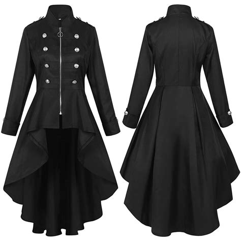 Shomport Womens Long Tuxedo Gothic Trench Coat Front Zipper Up Tailcoat Jacket Renaissance