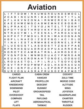 Aviation Word Search By Jennifer Olson Educational Resources Tpt