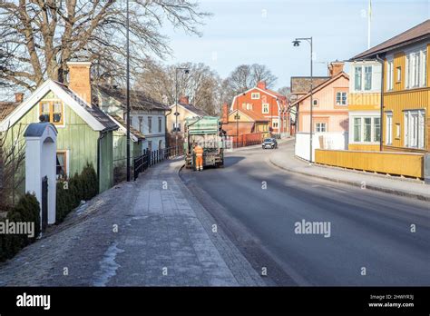 Garbage truck collecting trash in malmkoping, flen, sweden Stock Photo ...