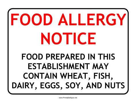 Food Allergy Notice Warning Sign Template Download Printable Pdf Templateroller