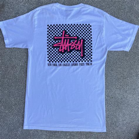 Stüssy Mens White And Pink T Shirt Depop