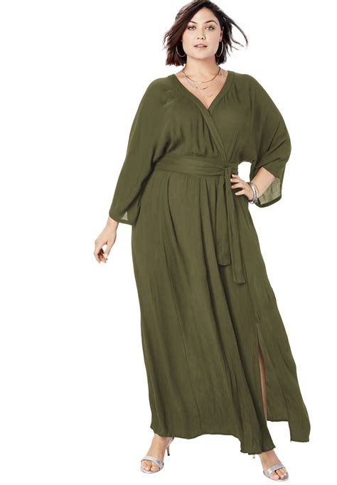 Roaman S Roaman S Women S Plus Size Crinkle Belted Maxi Dress