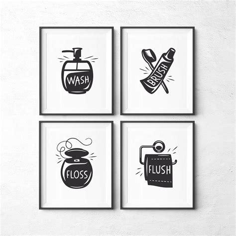 Bathroom Wall Art Set Of 4 Printable Bathroom Wall Decor Etsy