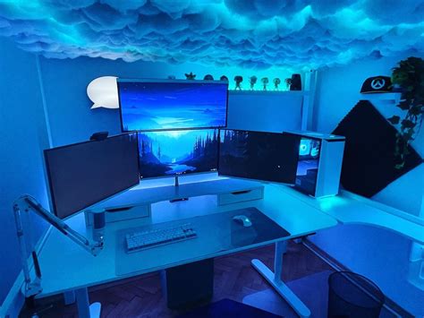 White/Blue Gaming Setup with Cloud Ceiling