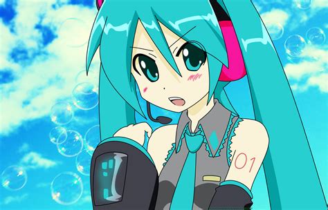 Blue Blue Hair Hatsune Miku Headphones Long Hair Sky Vocaloid