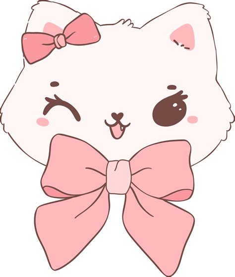 Cute Coquette Cat In White With Pink Pastel Accessory Doodle 36283484 PNG