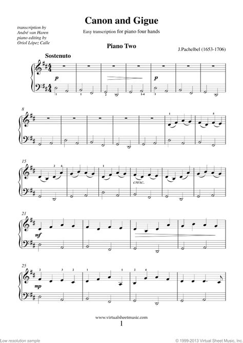 Pachelbel Canon In D Sheet Music For Piano Four Hands Pdf