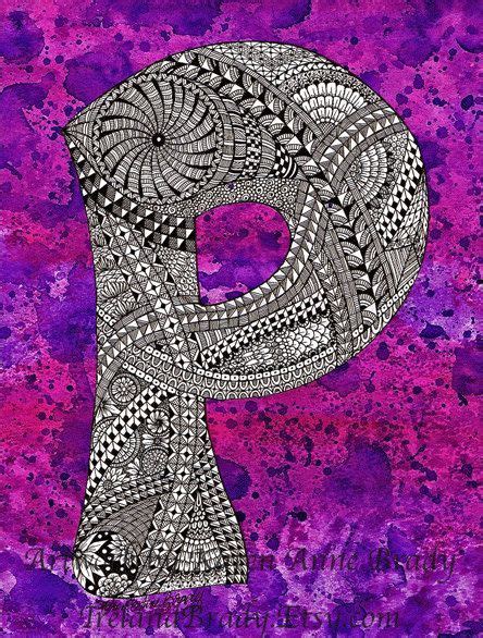 Aceo Alphabet Letter P Zentangle Doodle Initial Monogram Art Print By