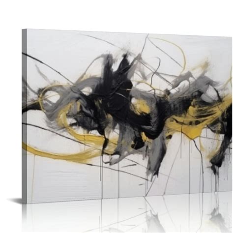 Onetech Black And White Abstract Gold Foil Textured Canvas Wall Art For